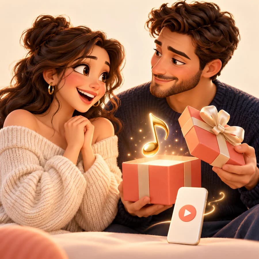 Una parella es fa un regal musical: il·lustració 3D